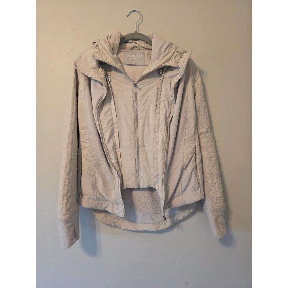 Athleta Hooded Quilted Fleece Jacket Light Beige Size S